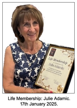 Legends Rock and Roll Club Life Membership: Julie Adamic - January 17th 2025.